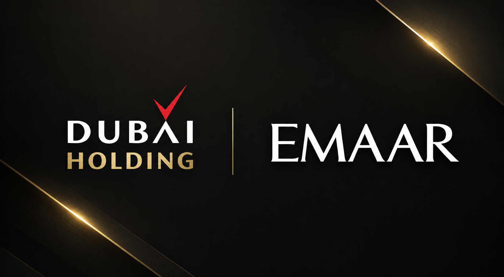 This image is designed to represent a premium strategic partnership between Dubai Holding and Emaar, two of Dubai’s most influential real estate and development brands.