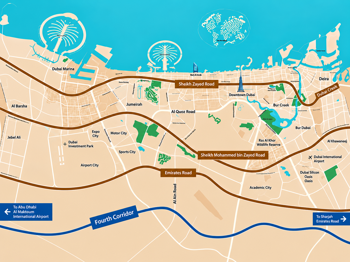 Dubai New Fourth Corridor 80km road project route