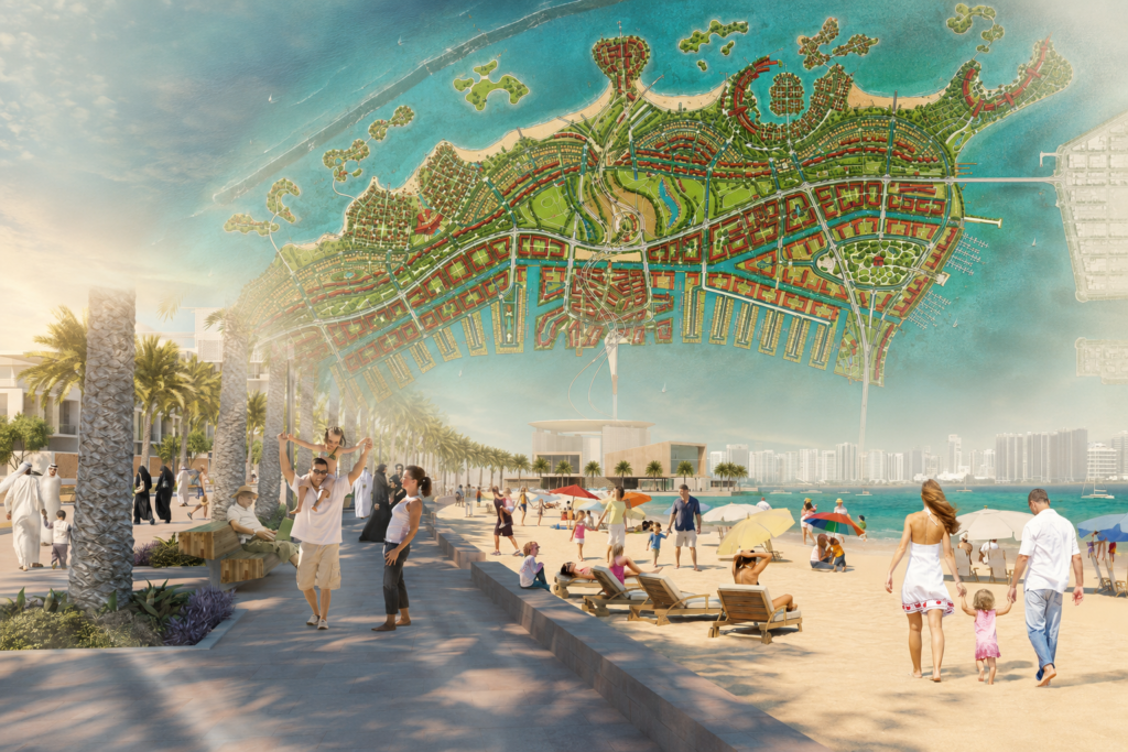 Alt text Aerial view of Lulu Island opposite Abu Dhabi Corniche during its 2026 redevelopment