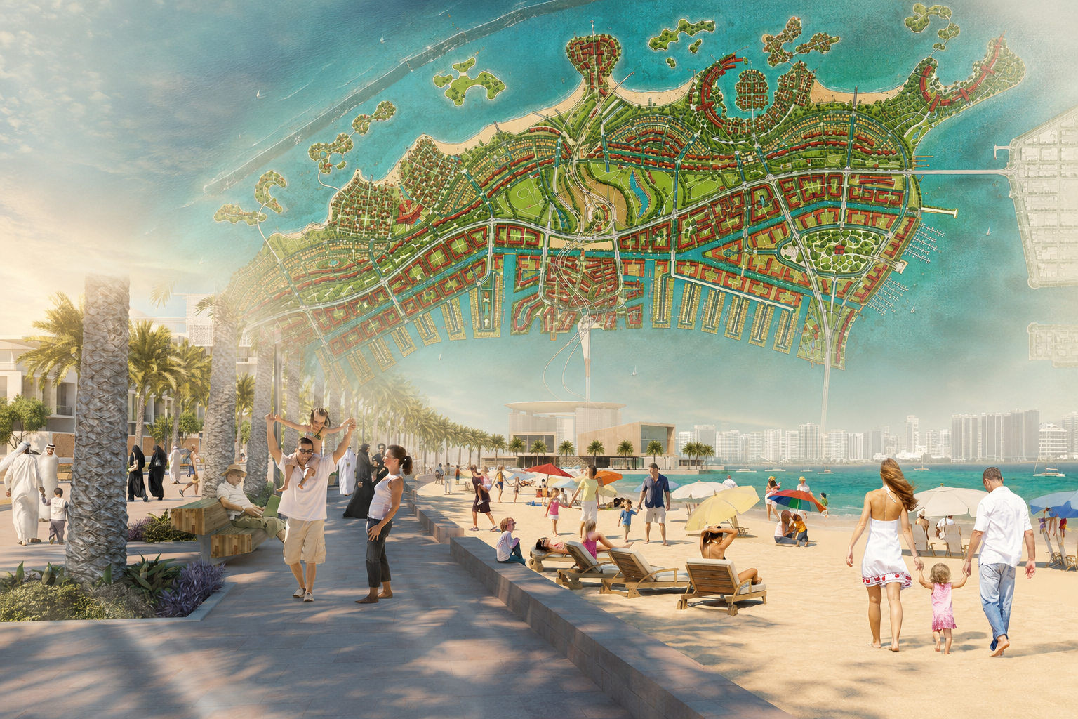 Alt text Aerial view of Lulu Island opposite Abu Dhabi Corniche during its 2026 redevelopment