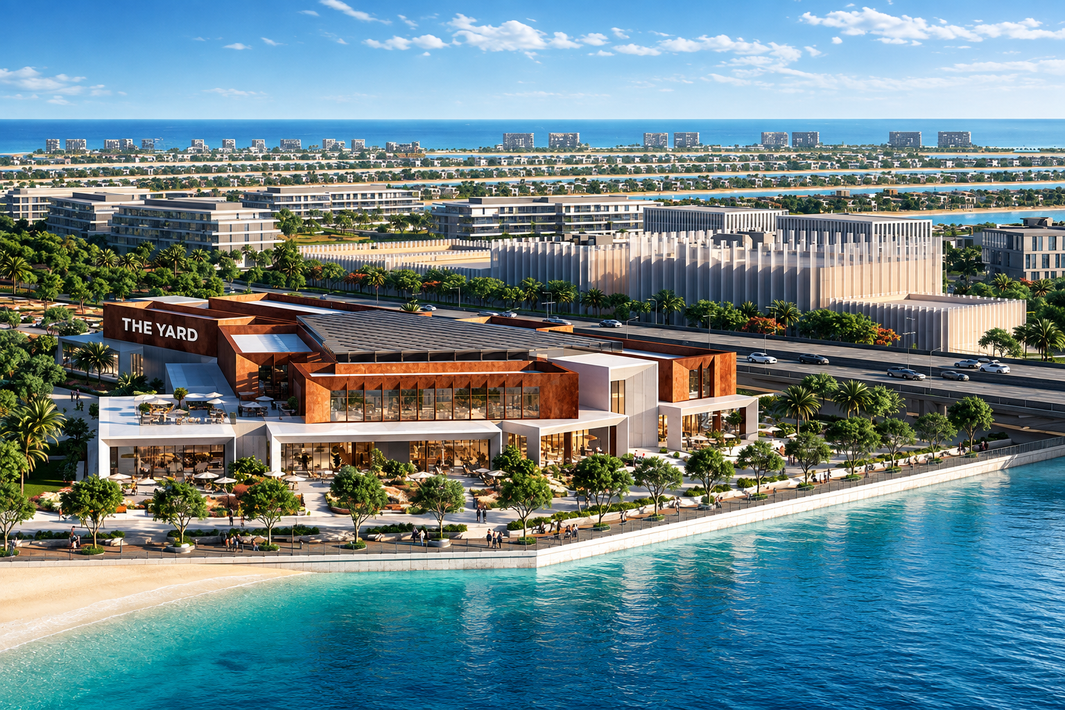 Architectural rendering of The Yard retail and lifestyle destination at Palm Jebel Ali